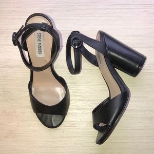 Black open toe with ankle strap heels